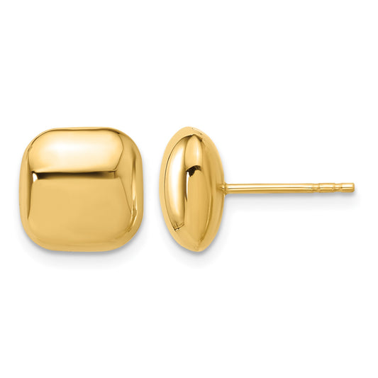 14K 10mm Polished Puffed Square Button Post Earrings