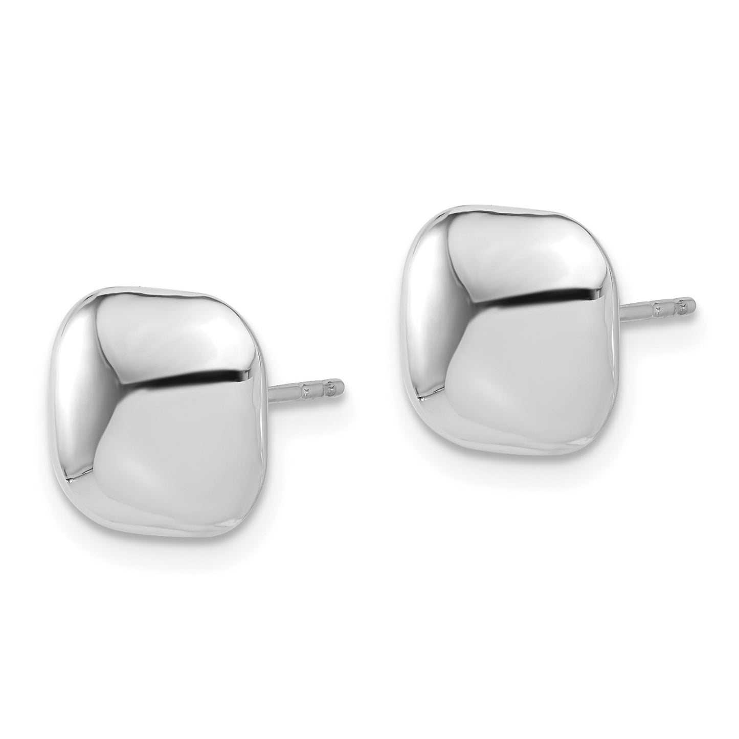 14K White Gold 10mm Polished Puffed Square Button Post Earrings