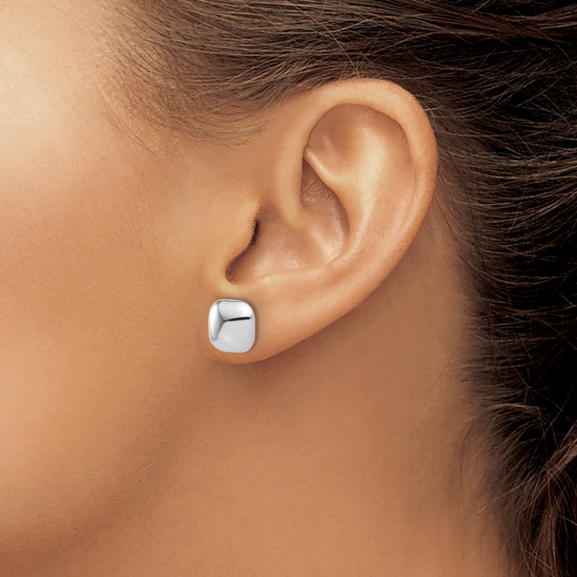 14K White Gold 10mm Polished Puffed Square Button Post Earrings