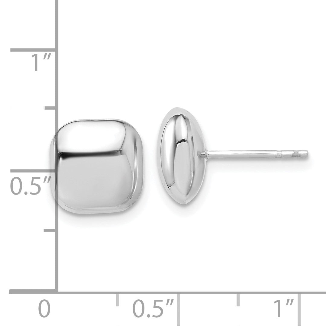 14K White Gold 10mm Polished Puffed Square Button Post Earrings