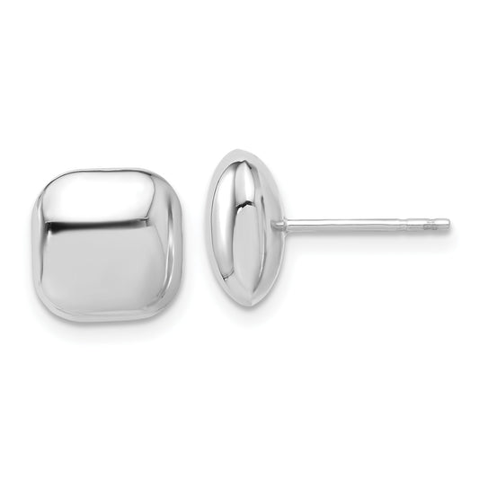 14K White Gold 10mm Polished Puffed Square Button Post Earrings