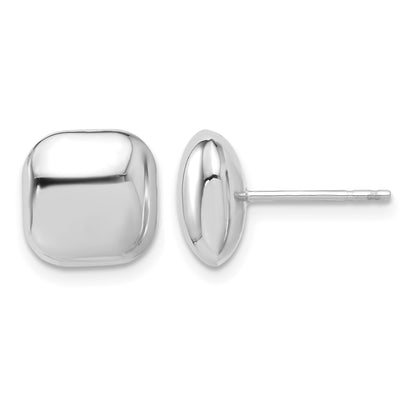 14K White Gold 10mm Polished Puffed Square Button Post Earrings
