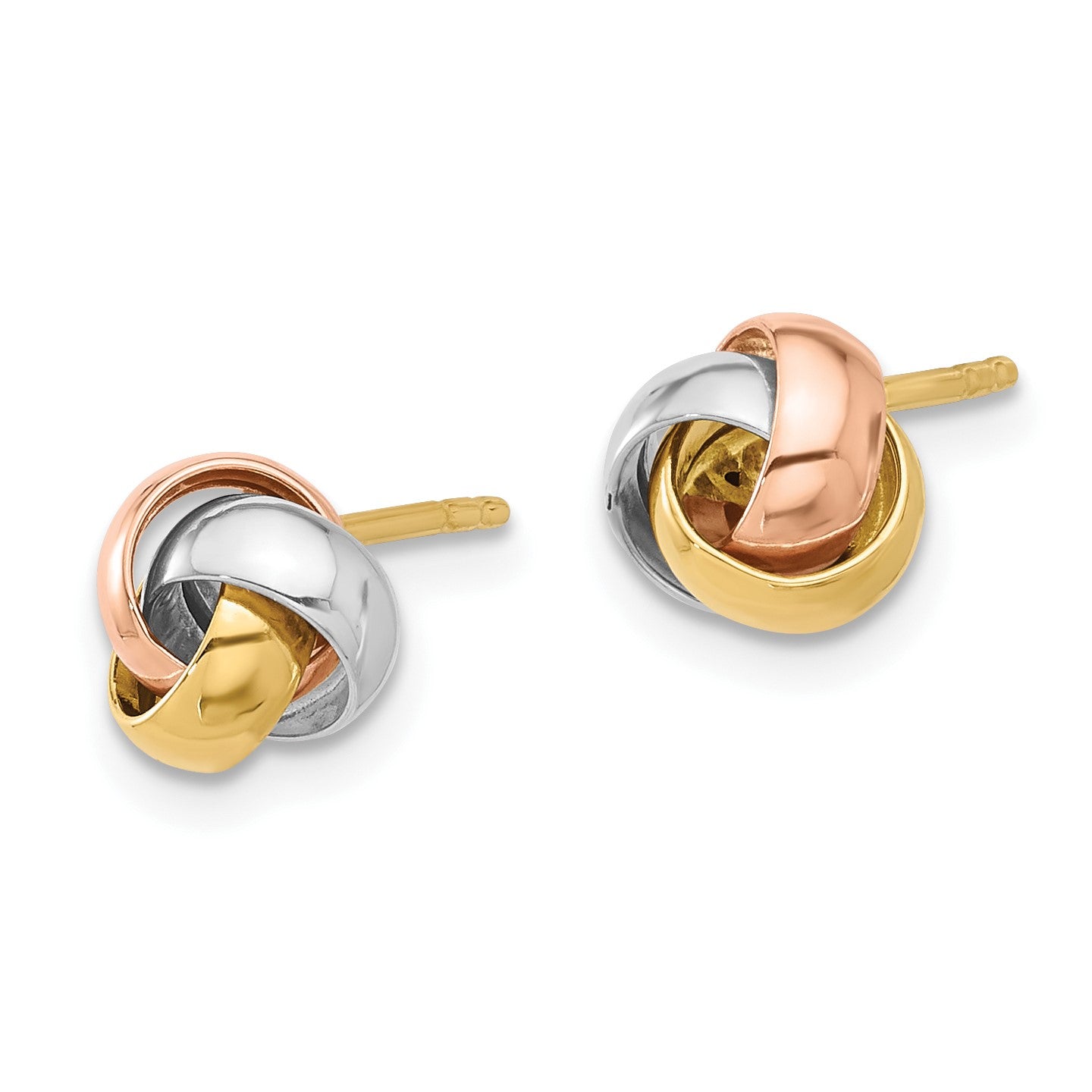 14K Tri-color 7.4mm Polished Love Knot Post Earrings