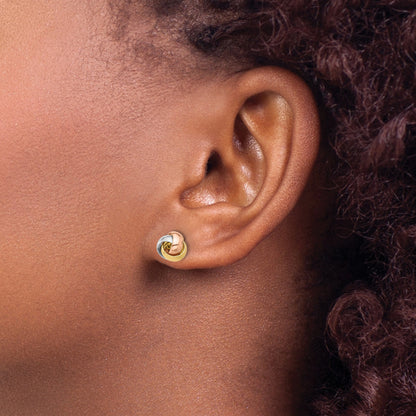 14K Tri-color 7.4mm Polished Love Knot Post Earrings