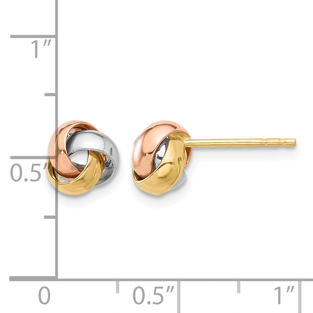 14K Tri-color 7.4mm Polished Love Knot Post Earrings