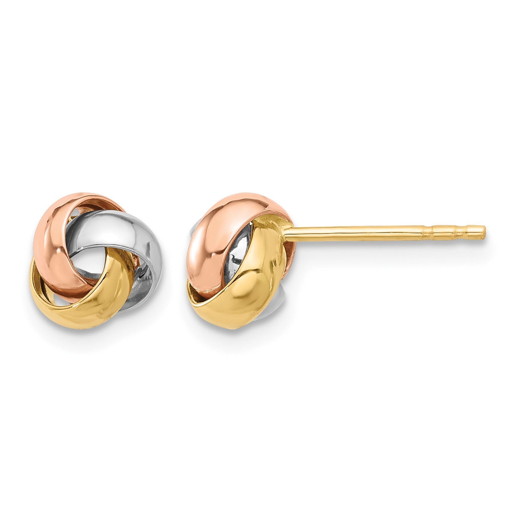 14K Tri-color 7.4mm Polished Love Knot Post Earrings