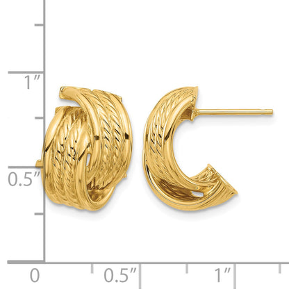 14K Polished and Textured Twisted Post Earrings