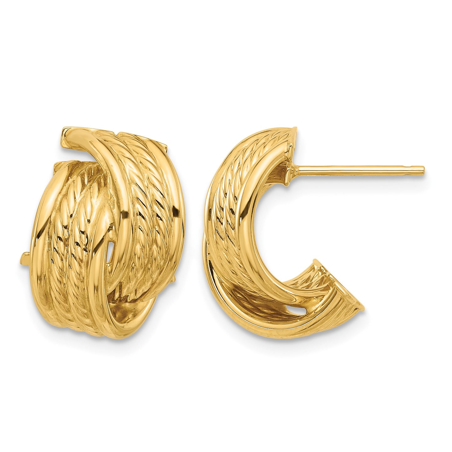 14K Polished and Textured Twisted Post Earrings
