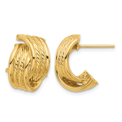 14K Polished and Textured Twisted Post Earrings