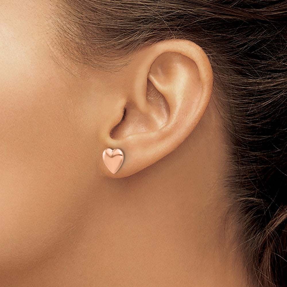 14K Rose Gold Polished Puffed Heart Post Earrings