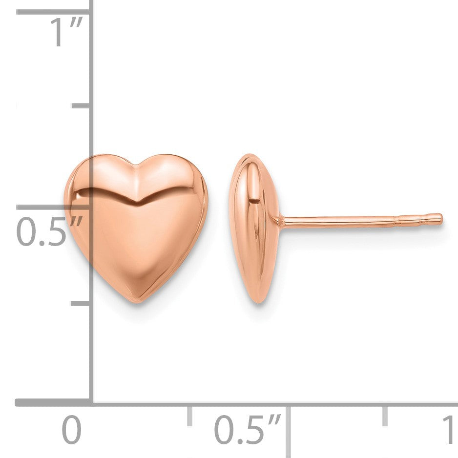 14K Rose Gold Polished Puffed Heart Post Earrings