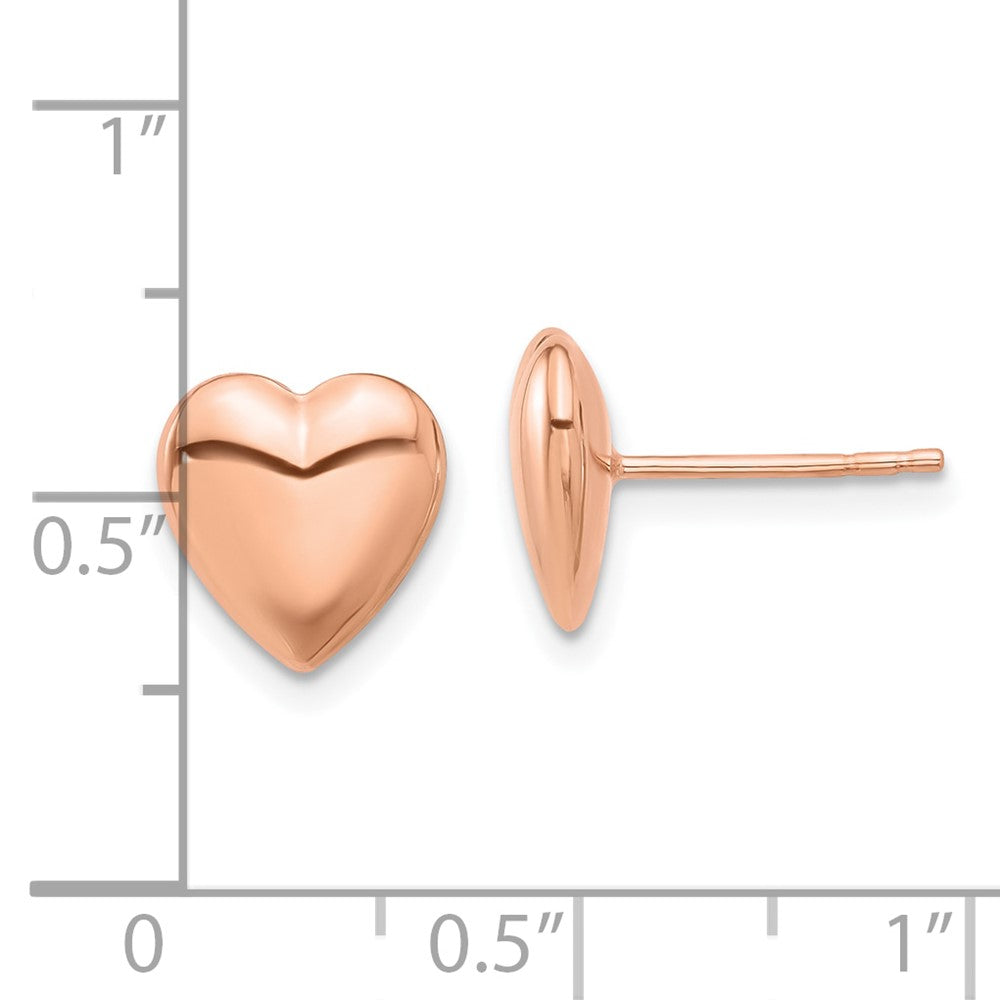 14K Rose Gold Polished Puffed Heart Post Earrings