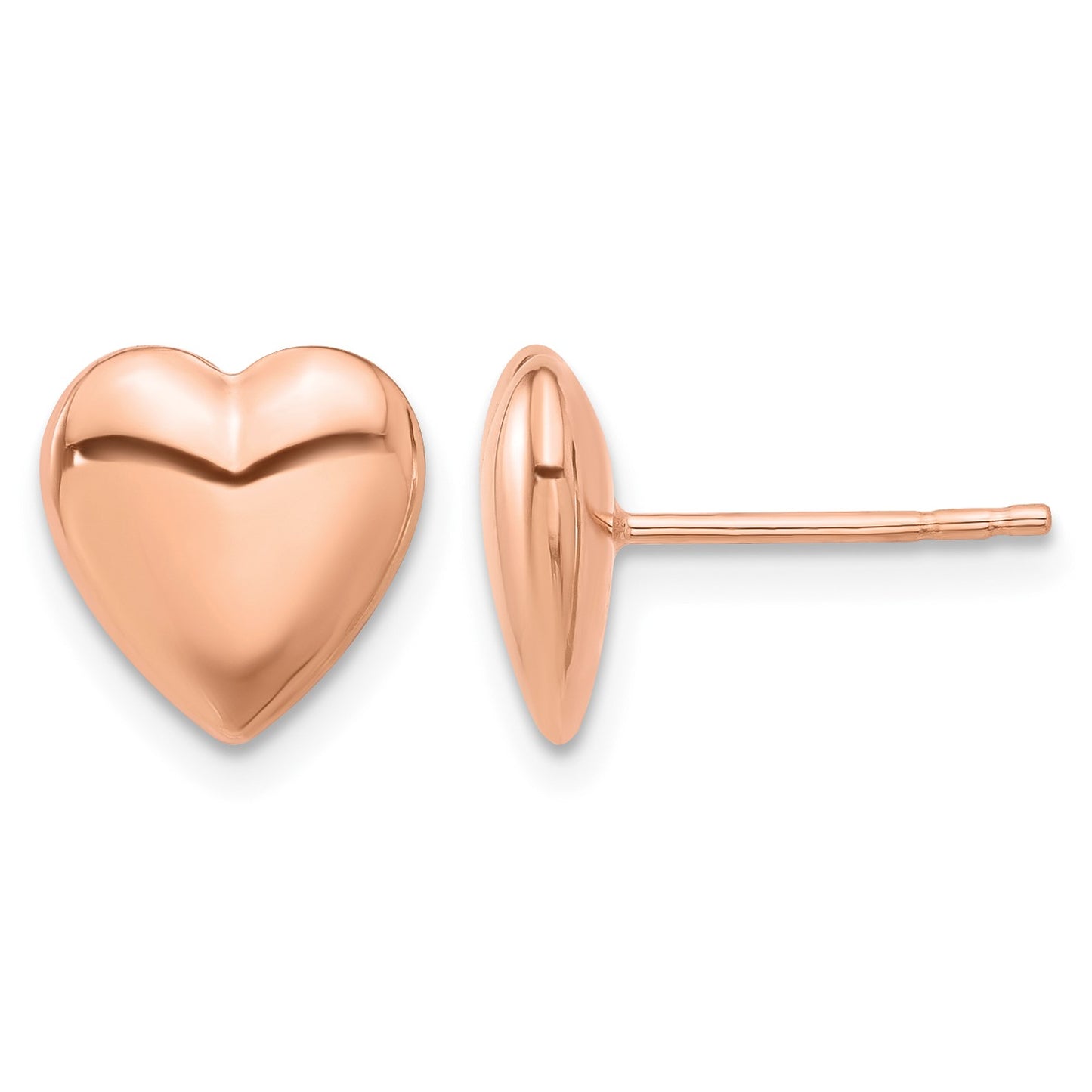 14K Rose Gold Polished Puffed Heart Post Earrings