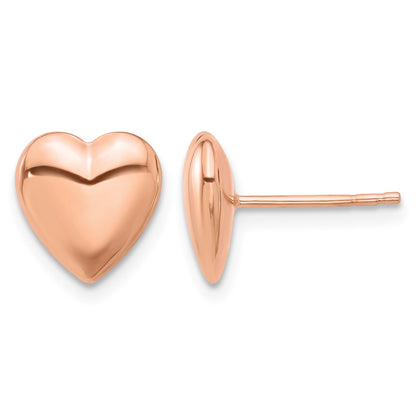 14K Rose Gold Polished Puffed Heart Post Earrings