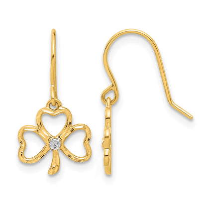 14k and White Rhodium Diamond-cut Clover Dangle French Hook Earrings