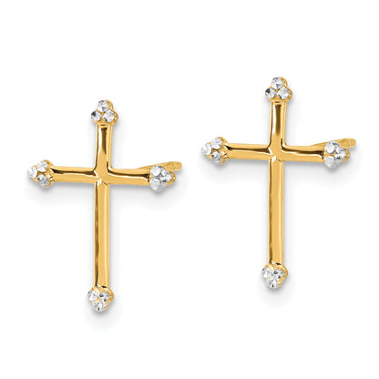 14k and White Rhodium Diamond-cut Cross Post Earrings