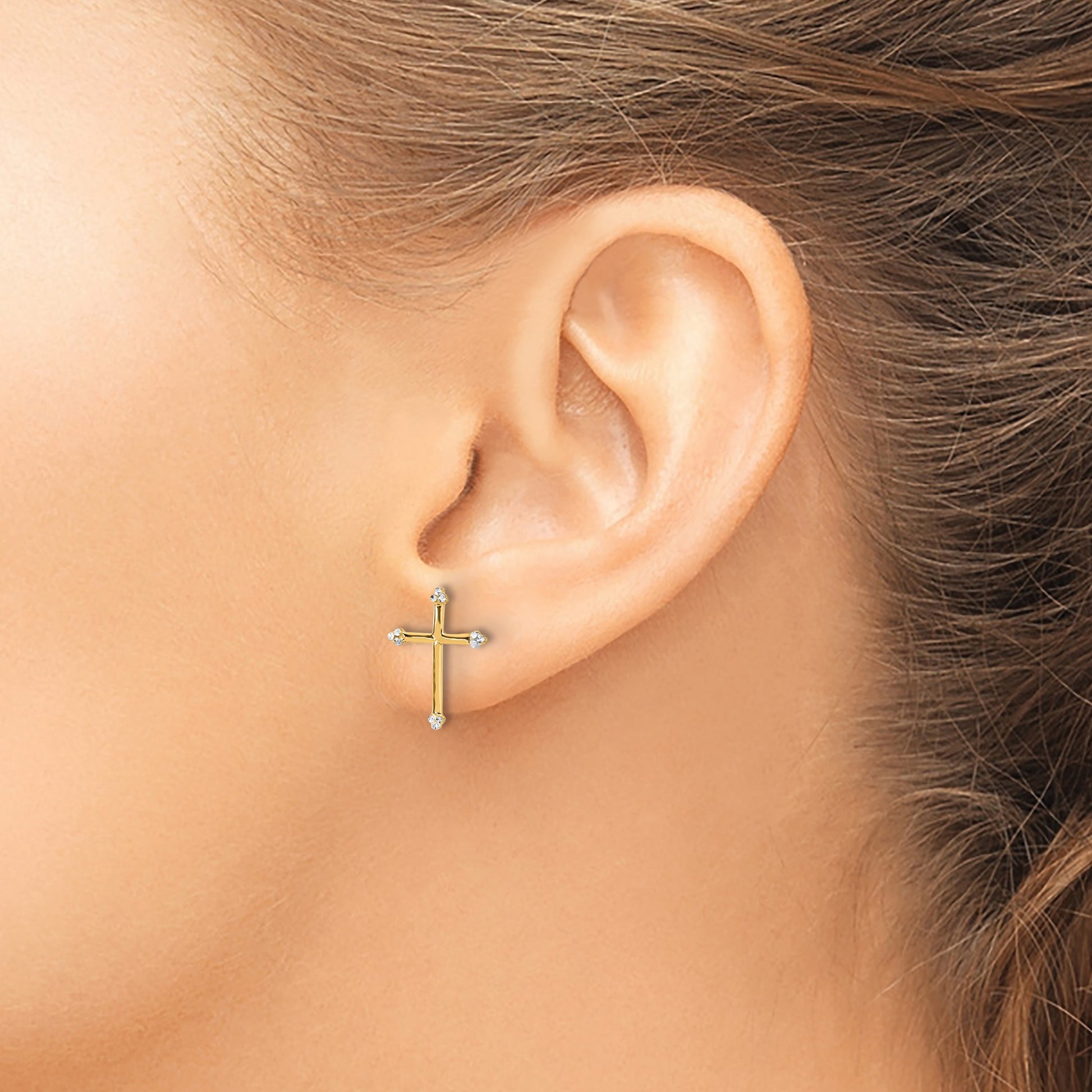 14k and White Rhodium Diamond-cut Cross Post Earrings