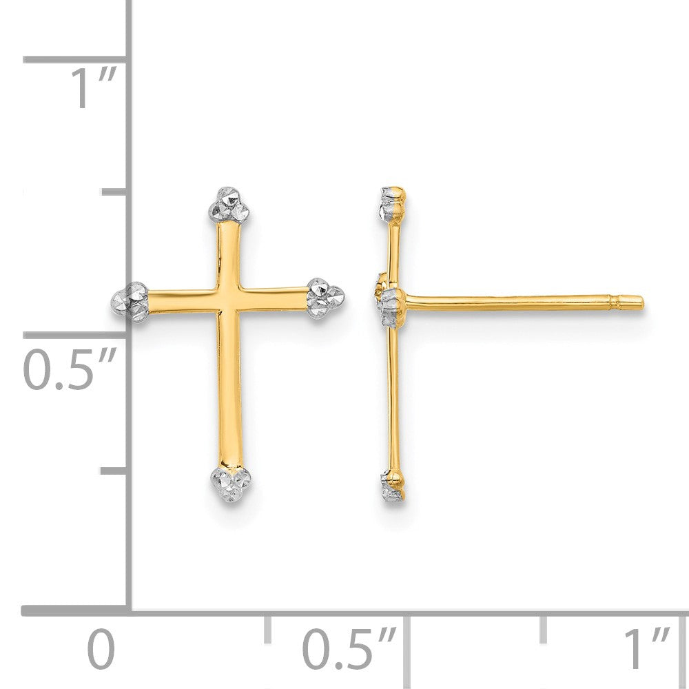 14k and White Rhodium Diamond-cut Cross Post Earrings