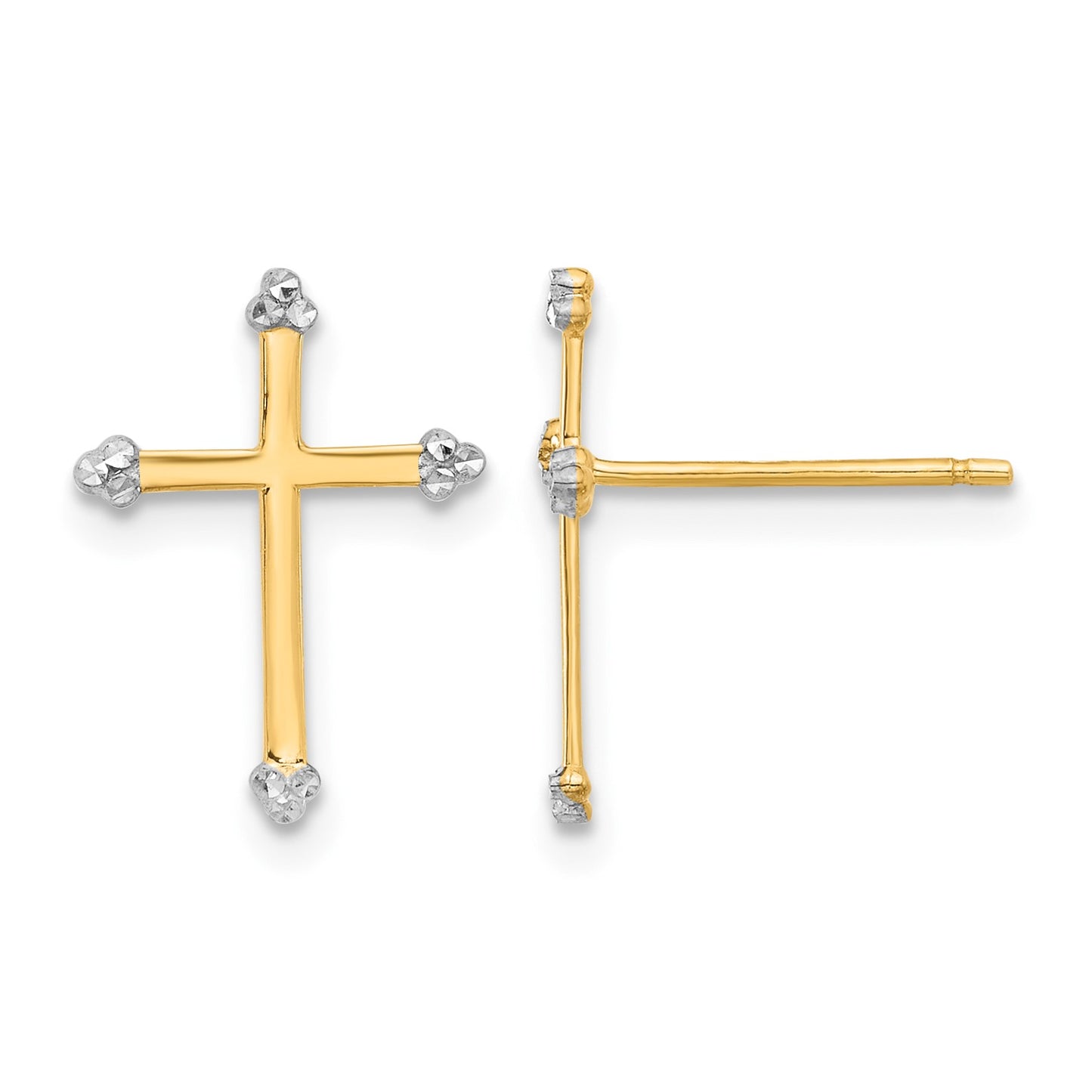 14k and White Rhodium Diamond-cut Cross Post Earrings