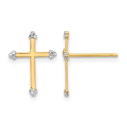 14k and White Rhodium Diamond-cut Cross Post Earrings