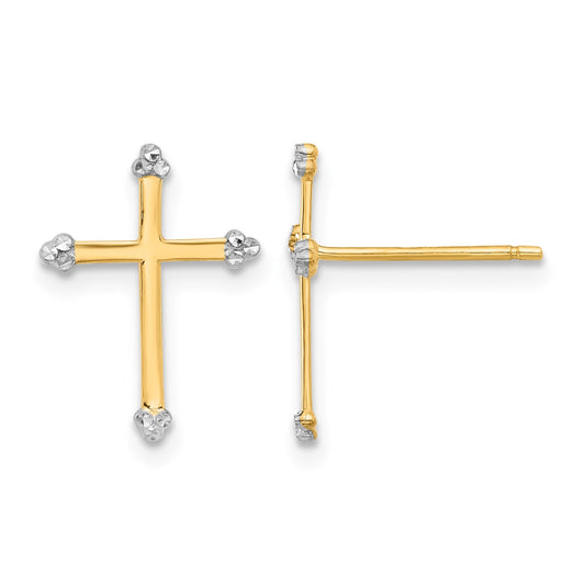 14k and White Rhodium Diamond-cut Cross Post Earrings