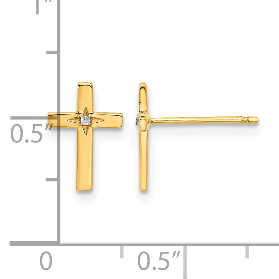 14k and White Rhodium Cross Post Earrings