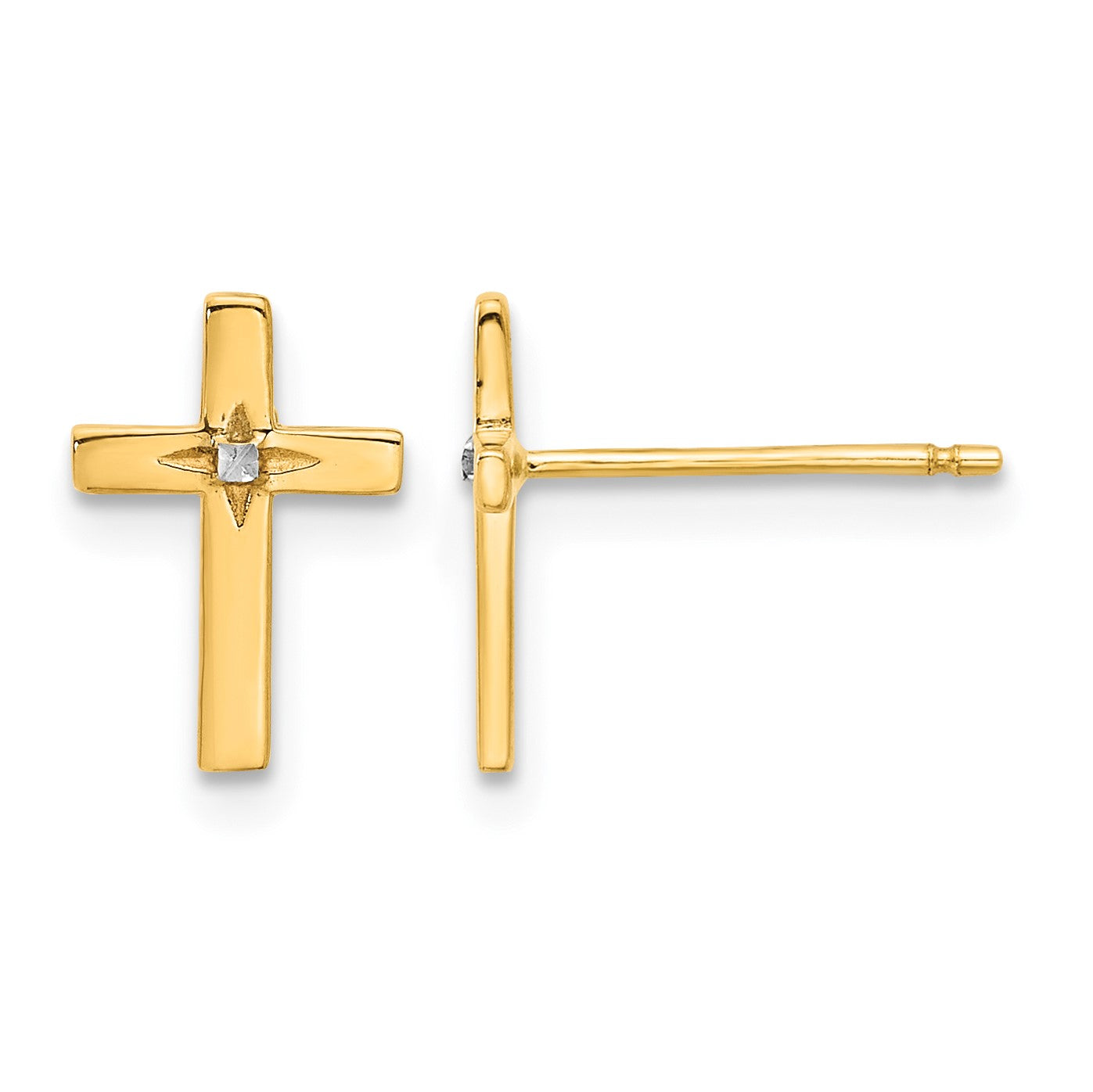 14k and White Rhodium Cross Post Earrings