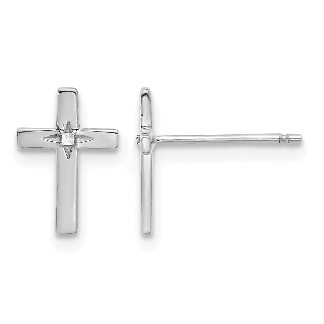 14k White Gold Cross Post Earrings