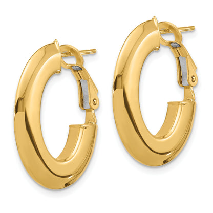 14K 3x25mm Polished Knife-Edge Oval Omega Back Tube Hoop Earrings