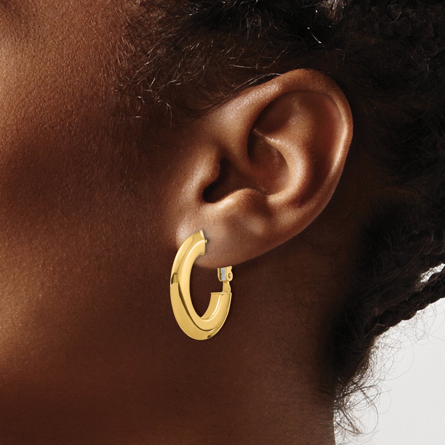 14K 3x25mm Polished Knife-Edge Oval Omega Back Tube Hoop Earrings