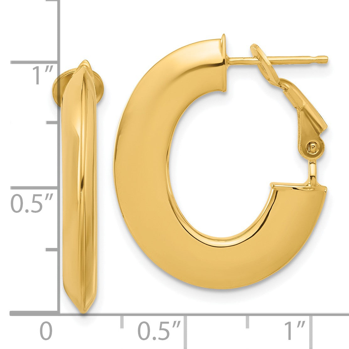 14K 3x25mm Polished Knife-Edge Oval Omega Back Tube Hoop Earrings