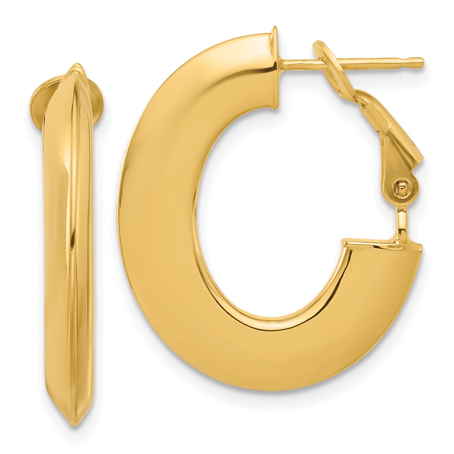 14K 3x25mm Polished Knife-Edge Oval Omega Back Tube Hoop Earrings
