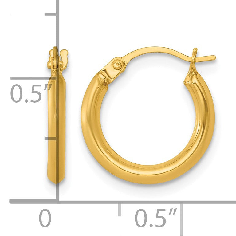 14k 2.00 x 14.00mm Polished Round Tube Hoop Earrings