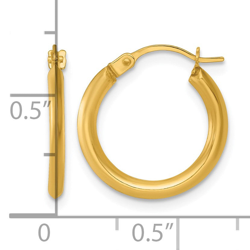 14k 1.5 x 16.00mm Polished Round Tube Hoop Earrings