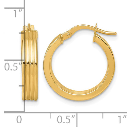 14k Polished and Grooved 4.00 x 18mm Tube Hoop Earrings