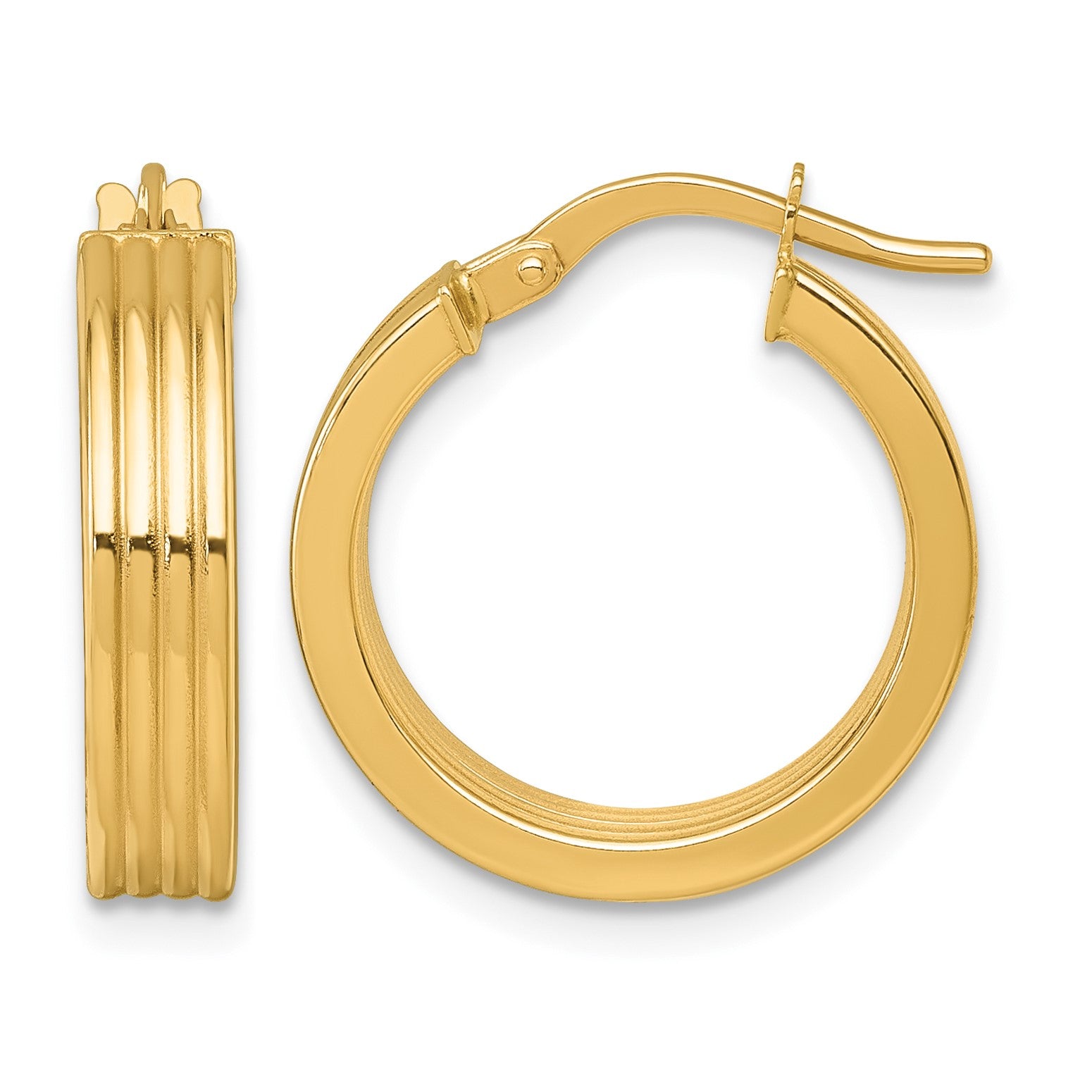 14k Polished and Grooved 4.00 x 18mm Tube Hoop Earrings