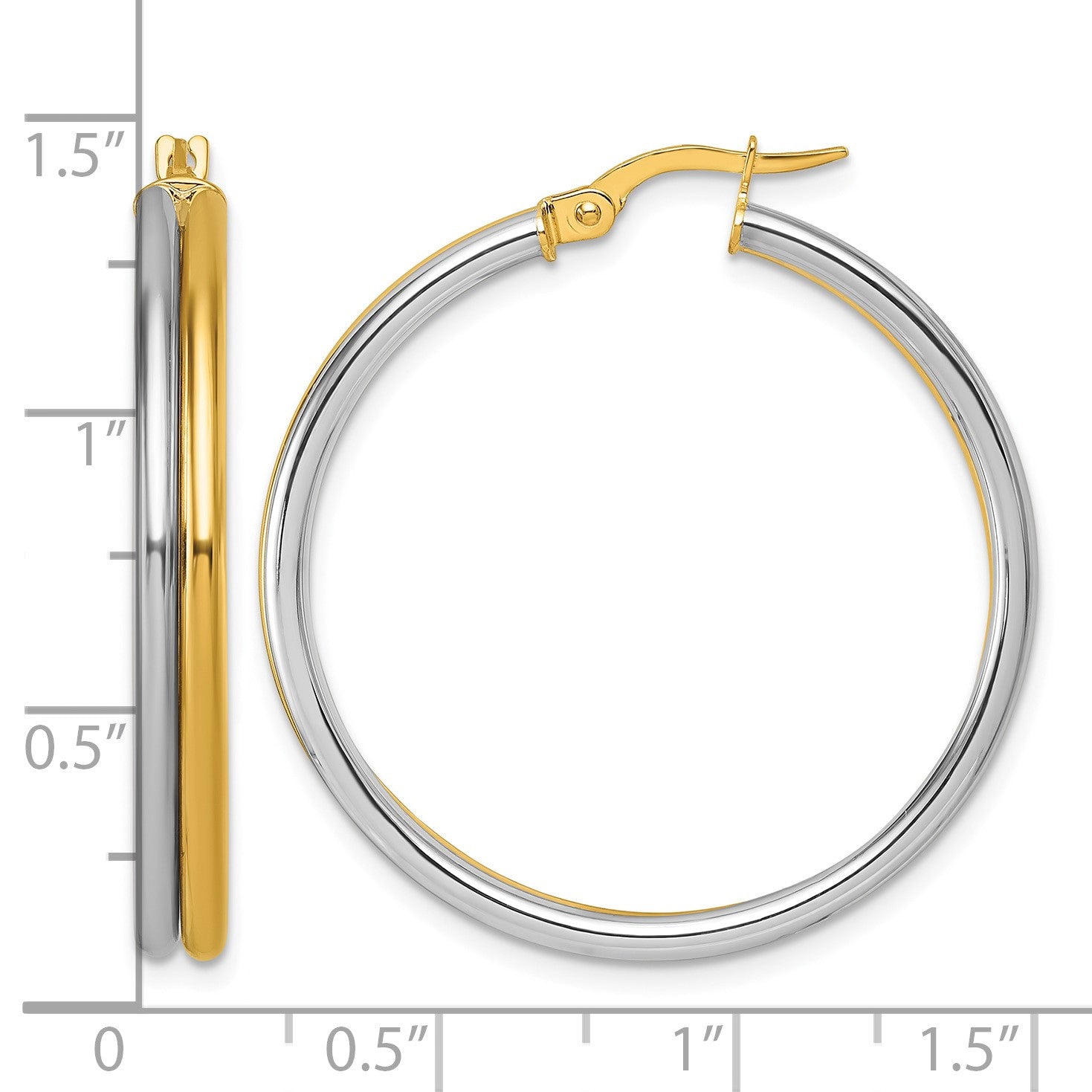 14K with White Rhodium Polished 4.00mm x 35mm Round Hoop Earrings