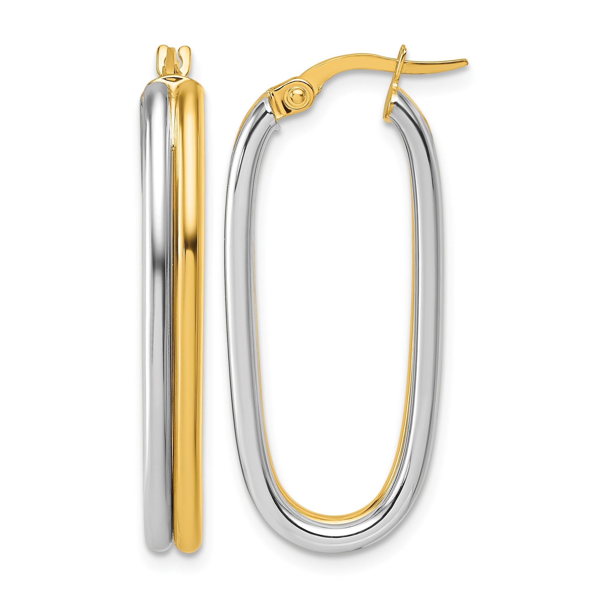 14K with White Rhodium Polished 4.00mm x 33mm Oval Hoop Earrings