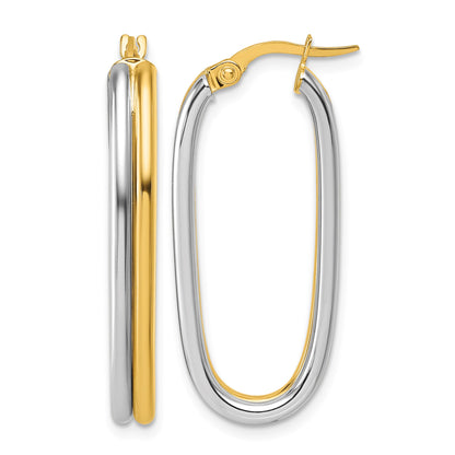 14K with White Rhodium Polished 4.00mm x 33mm Oval Hoop Earrings