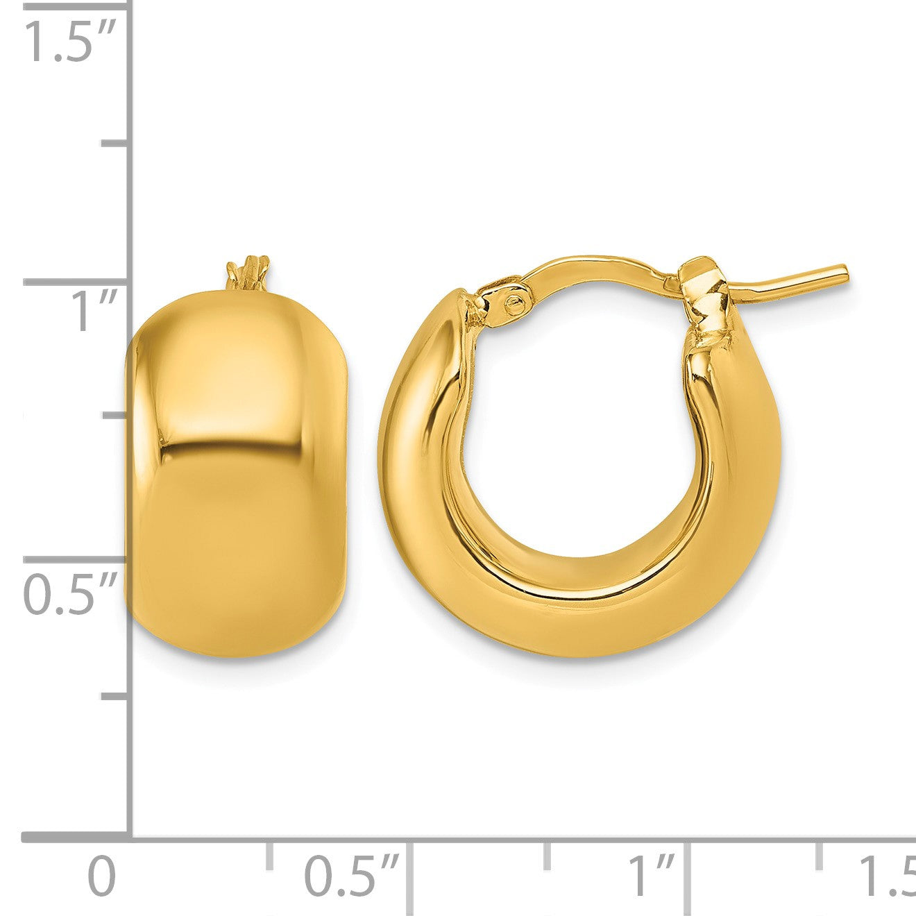 14k Polished 9.75mm x 17mm Puffed Round Hoop Earrings
