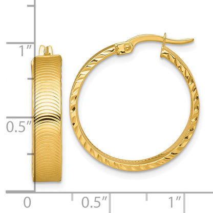 14k Polished 5.0 x 22mm Diamond-Cut Textured Tube Hoop Earrings