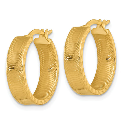 14k Polished 5.0 x 18mm Diamond-Cut Textured Tube Hoop Earrings