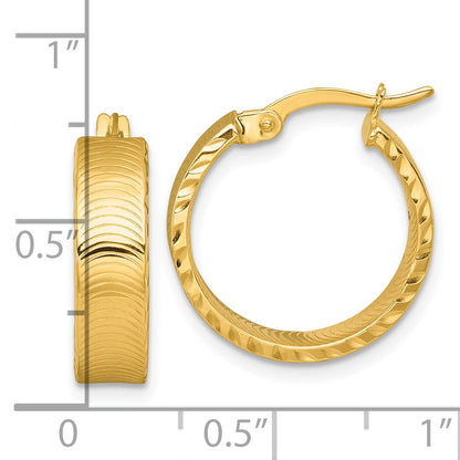 14k Polished 5.0 x 18mm Diamond-Cut Textured Tube Hoop Earrings