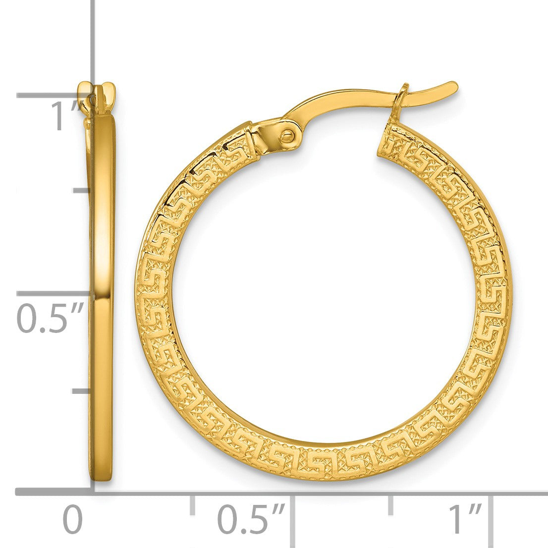 14k Polished 1.5 x 24mm Textured Greek Key Hoop Earrings