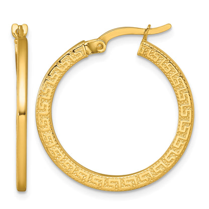14k Polished 1.5 x 24mm Textured Greek Key Hoop Earrings