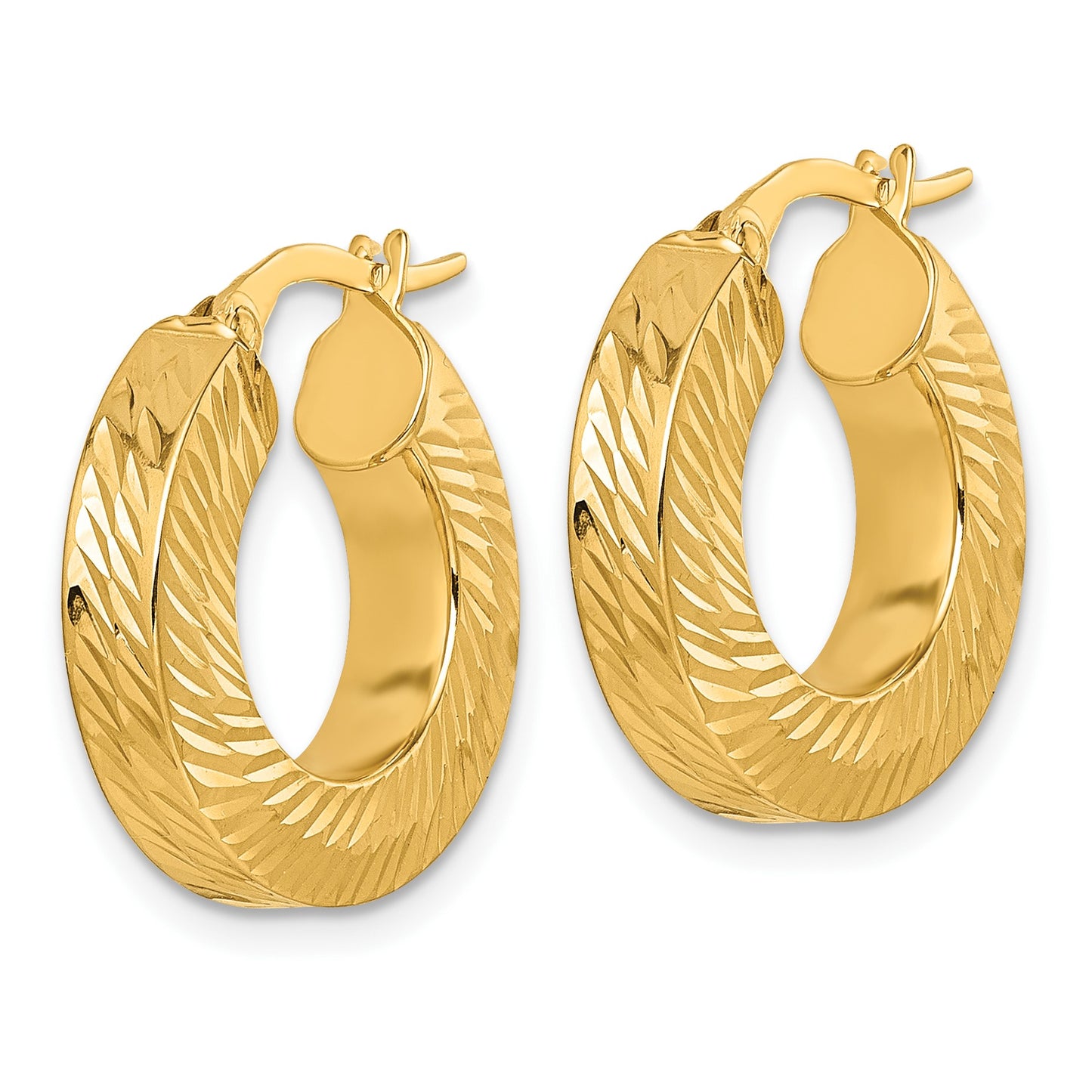 14K Polished and Diamond-cut 4.00mm x 18mm Square Tube Round Hoop Earrings