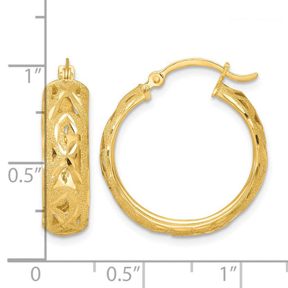 14k Polished Laser and Diamond-cut 6.15x21mm Fancy Design Round Hoop Earrings