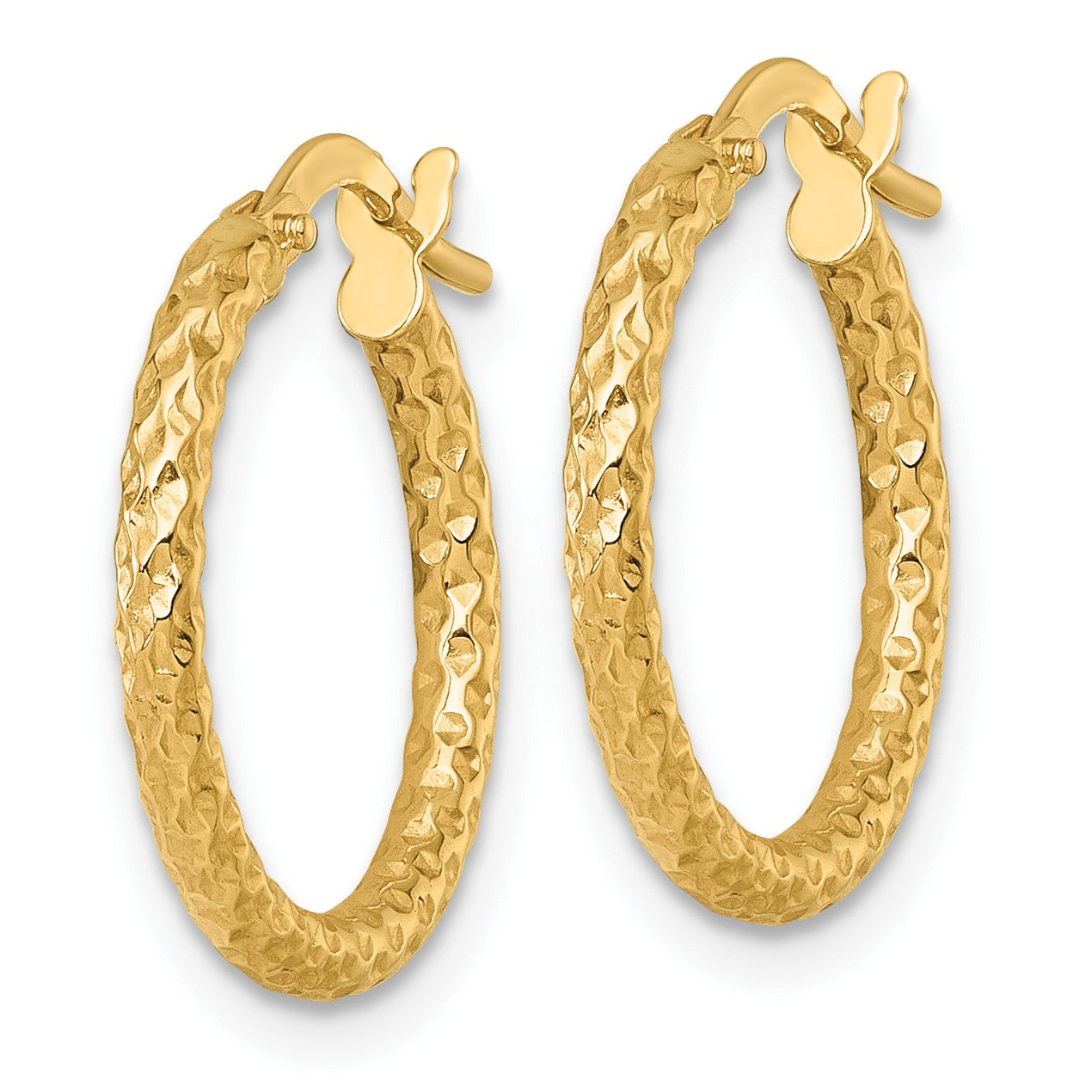 14k Polished Diamond-cut Textured 2.00 x 18mm Tube Hoop Earrings