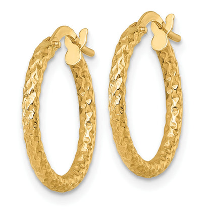 14k Polished Diamond-cut Textured 2.00 x 18mm Tube Hoop Earrings