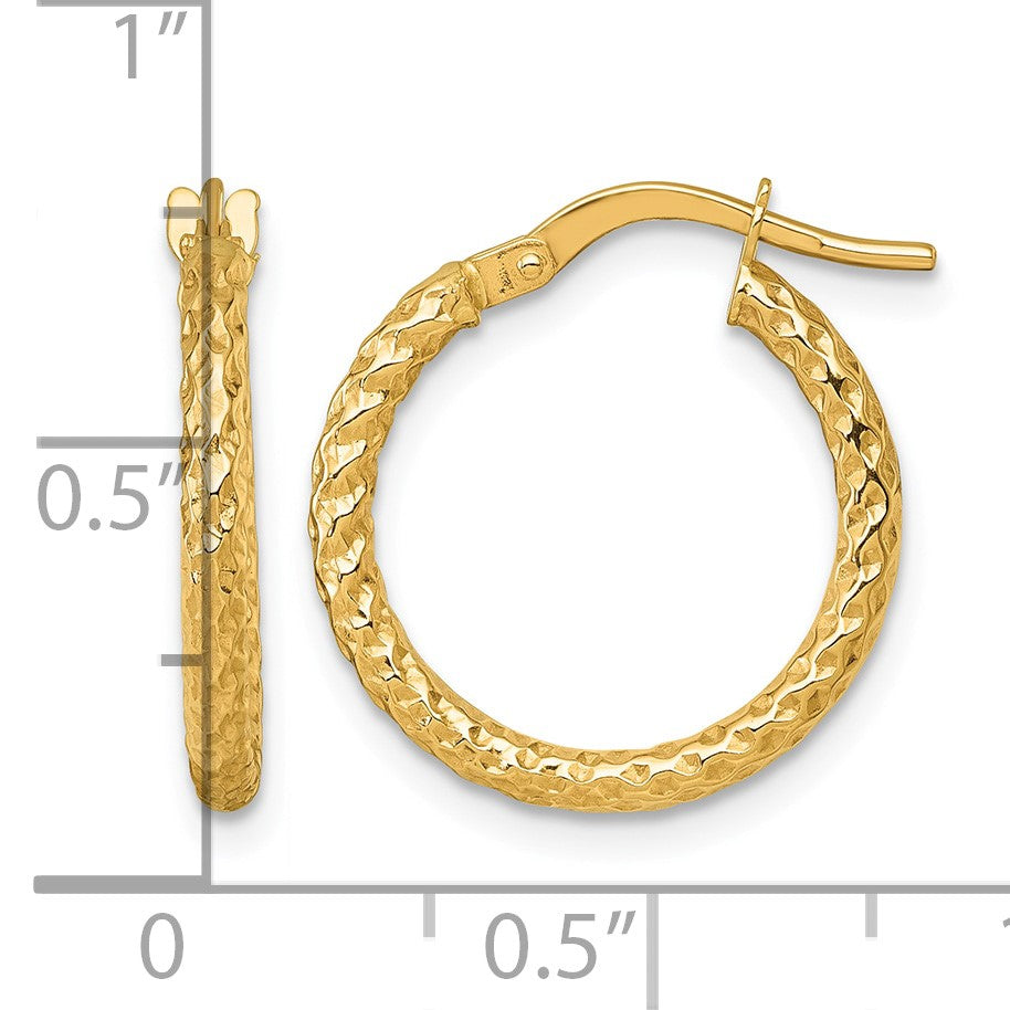 14k Polished Diamond-cut Textured 2.00 x 18mm Tube Hoop Earrings